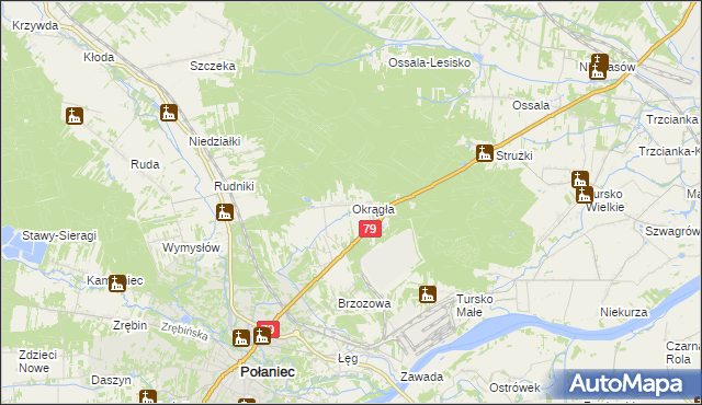 mapa Okrągła, Okrągła na mapie Targeo