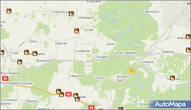 mapa Okrąglik gmina Janów, Okrąglik gmina Janów na mapie Targeo