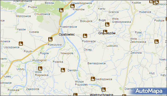 mapa Okręg gmina Gręboszów, Okręg gmina Gręboszów na mapie Targeo