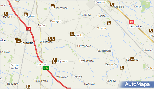 mapa Okrzeszyce, Okrzeszyce na mapie Targeo