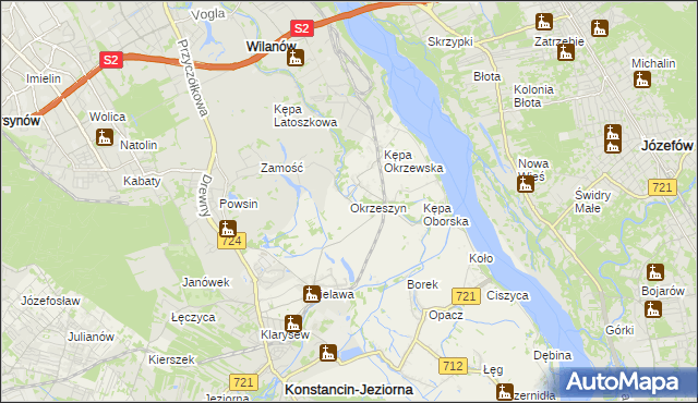 mapa Okrzeszyn gmina Konstancin-Jeziorna, Okrzeszyn gmina Konstancin-Jeziorna na mapie Targeo