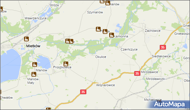 mapa Okulice gmina Sobótka, Okulice gmina Sobótka na mapie Targeo