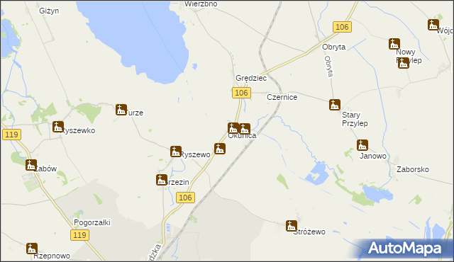 mapa Okunica, Okunica na mapie Targeo