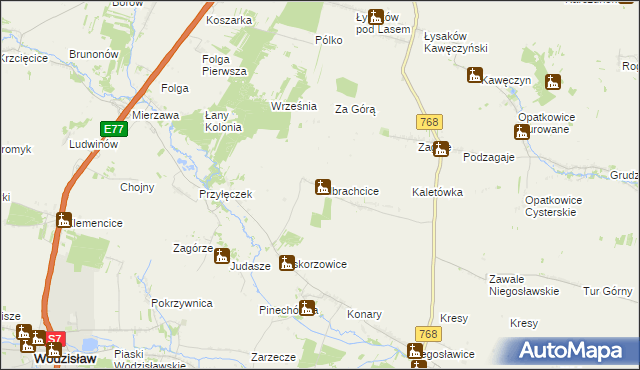 mapa Olbrachcice gmina Wodzisław, Olbrachcice gmina Wodzisław na mapie Targeo