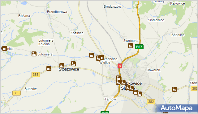 mapa Olbrachcice Wielkie, Olbrachcice Wielkie na mapie Targeo