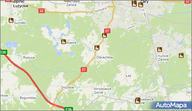 mapa Olbrachtów, Olbrachtów na mapie Targeo