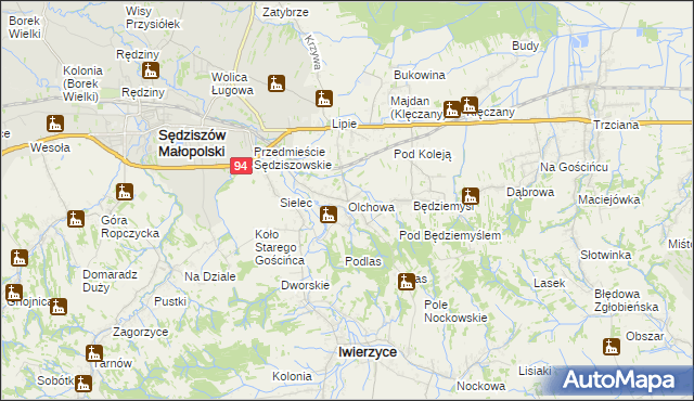 mapa Olchowa gmina Iwierzyce, Olchowa gmina Iwierzyce na mapie Targeo