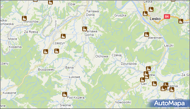 mapa Olchowa gmina Zagórz, Olchowa gmina Zagórz na mapie Targeo