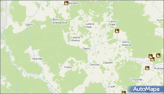mapa Olędry gmina Wielbark, Olędry gmina Wielbark na mapie Targeo