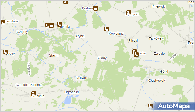 mapa Olędy gmina Mordy, Olędy gmina Mordy na mapie Targeo