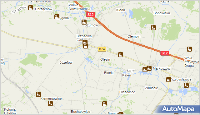 mapa Olesin gmina Kurów, Olesin gmina Kurów na mapie Targeo