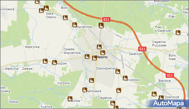 mapa Olesno, Olesno na mapie Targeo