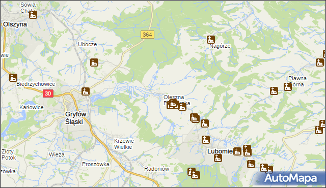 mapa Oleszna Podgórska, Oleszna Podgórska na mapie Targeo