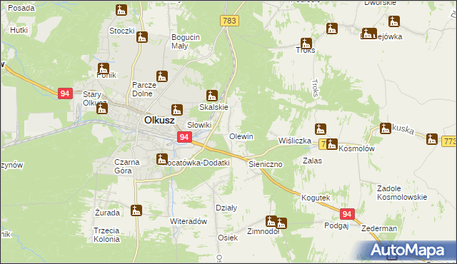 mapa Olewin gmina Olkusz, Olewin gmina Olkusz na mapie Targeo