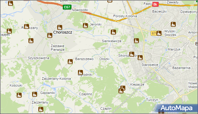 mapa Oliszki gmina Choroszcz, Oliszki gmina Choroszcz na mapie Targeo