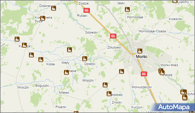 mapa Oliszki gmina Mońki, Oliszki gmina Mońki na mapie Targeo
