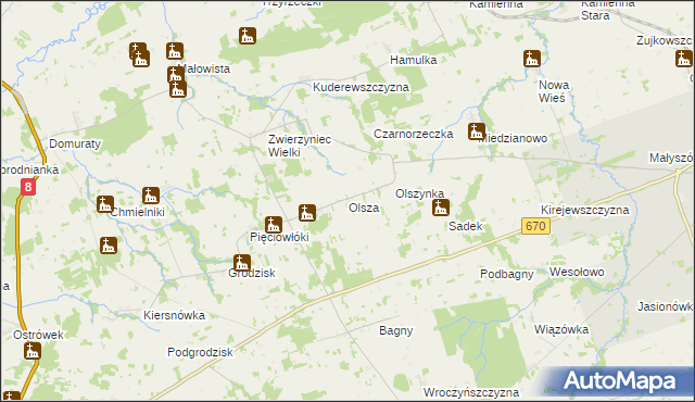 mapa Olsza gmina Dąbrowa Białostocka, Olsza gmina Dąbrowa Białostocka na mapie Targeo