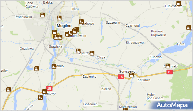 mapa Olsza gmina Mogilno, Olsza gmina Mogilno na mapie Targeo