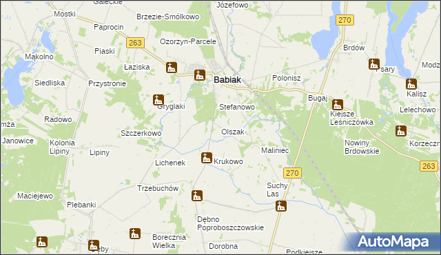 mapa Olszak gmina Babiak, Olszak gmina Babiak na mapie Targeo