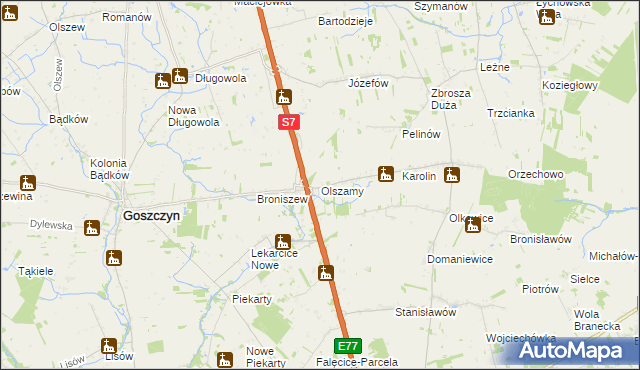 mapa Olszamy, Olszamy na mapie Targeo