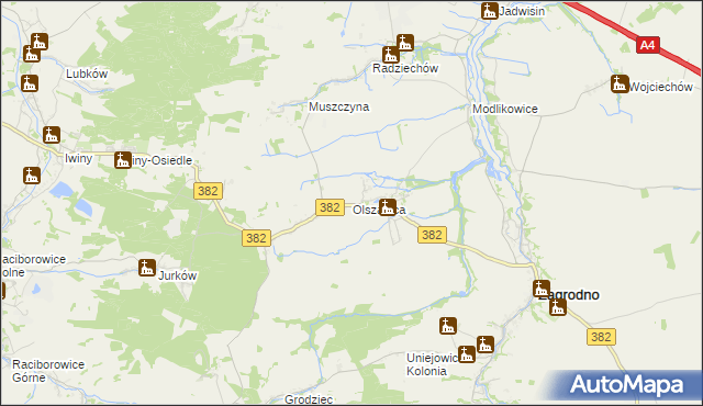 mapa Olszanica gmina Zagrodno, Olszanica gmina Zagrodno na mapie Targeo