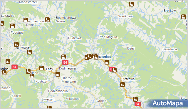 mapa Olszanica powiat leski, Olszanica powiat leski na mapie Targeo