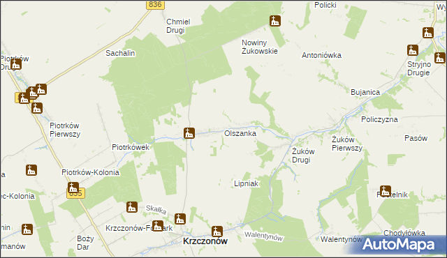 mapa Olszanka gmina Krzczonów, Olszanka gmina Krzczonów na mapie Targeo