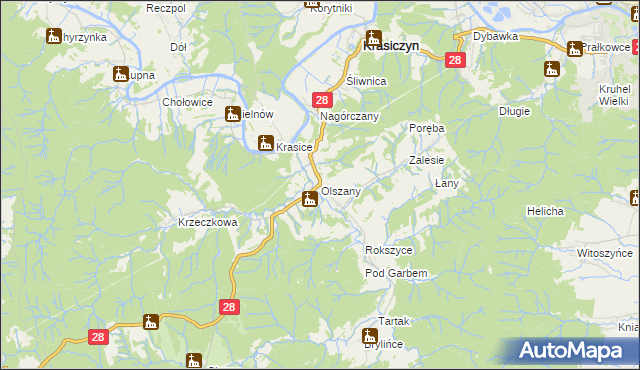 mapa Olszany gmina Krasiczyn, Olszany gmina Krasiczyn na mapie Targeo