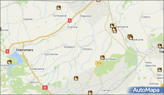 mapa Olszany gmina Strzegom, Olszany gmina Strzegom na mapie Targeo