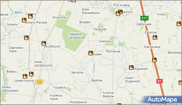 mapa Olszew gmina Goszczyn, Olszew gmina Goszczyn na mapie Targeo