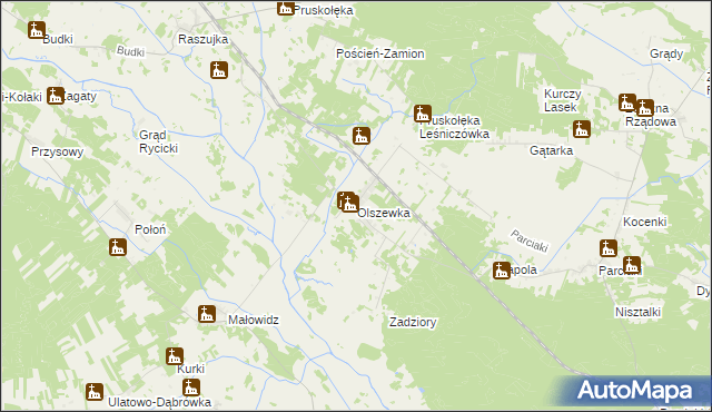 mapa Olszewka gmina Jednorożec, Olszewka gmina Jednorożec na mapie Targeo