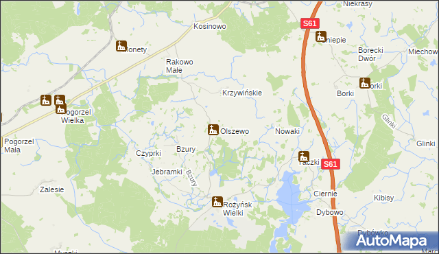 mapa Olszewo gmina Prostki, Olszewo gmina Prostki na mapie Targeo