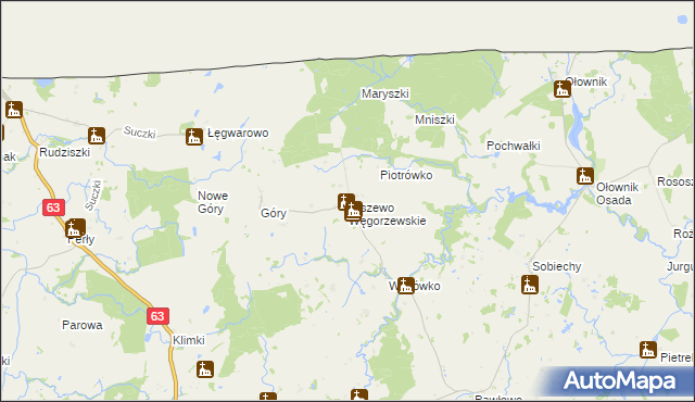 mapa Olszewo Węgorzewskie, Olszewo Węgorzewskie na mapie Targeo