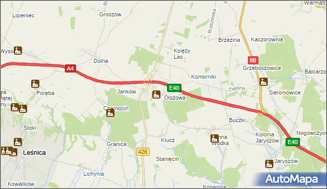 mapa Olszowa gmina Ujazd, Olszowa gmina Ujazd na mapie Targeo