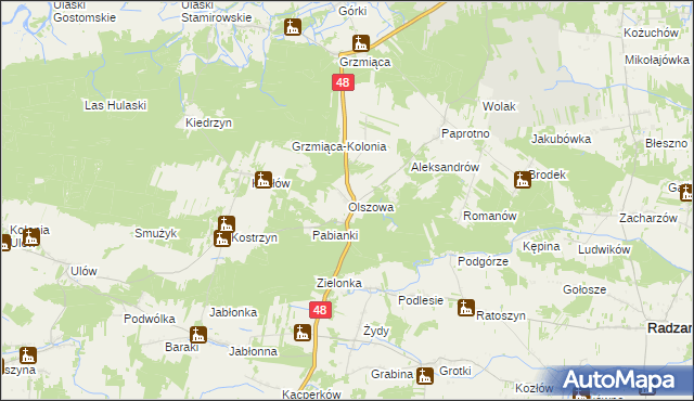 mapa Olszowa gmina Wyśmierzyce, Olszowa gmina Wyśmierzyce na mapie Targeo