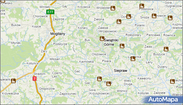 mapa Olszowice, Olszowice na mapie Targeo