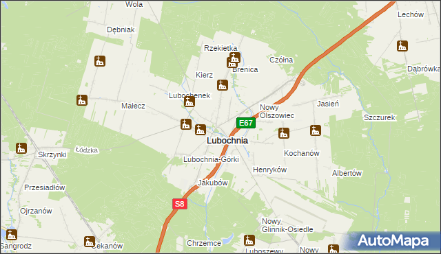 mapa Olszowiec gmina Lubochnia, Olszowiec gmina Lubochnia na mapie Targeo