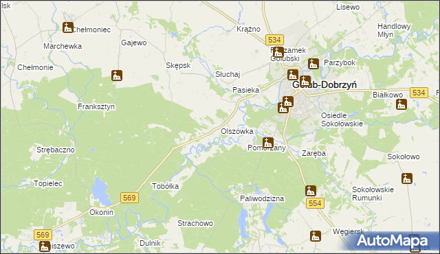 mapa Olszówka gmina Golub-Dobrzyń, Olszówka gmina Golub-Dobrzyń na mapie Targeo