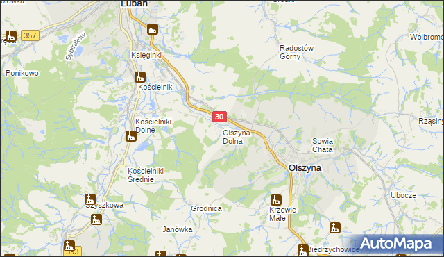 mapa Olszyna Dolna, Olszyna Dolna na mapie Targeo