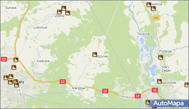 mapa Olszyniec gmina Żary, Olszyniec gmina Żary na mapie Targeo