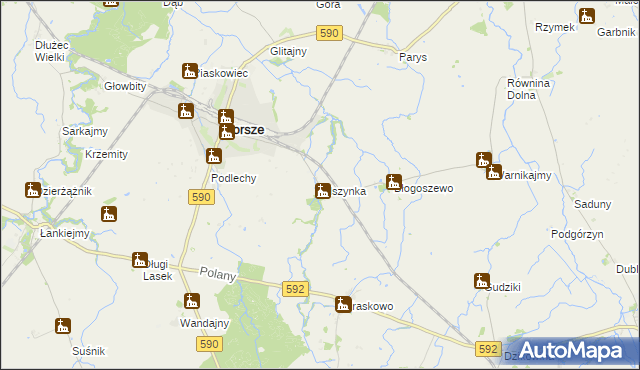 mapa Olszynka gmina Korsze, Olszynka gmina Korsze na mapie Targeo