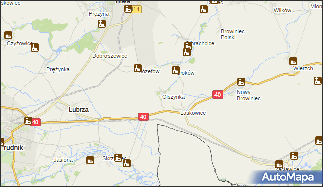 mapa Olszynka gmina Lubrza, Olszynka gmina Lubrza na mapie Targeo