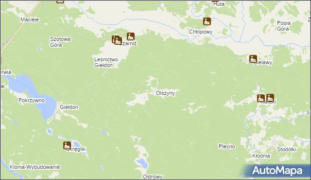 mapa Olszyny gmina Czersk, Olszyny gmina Czersk na mapie Targeo
