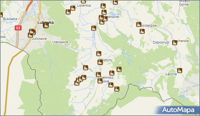 mapa Olszyny gmina Kamienna Góra, Olszyny gmina Kamienna Góra na mapie Targeo