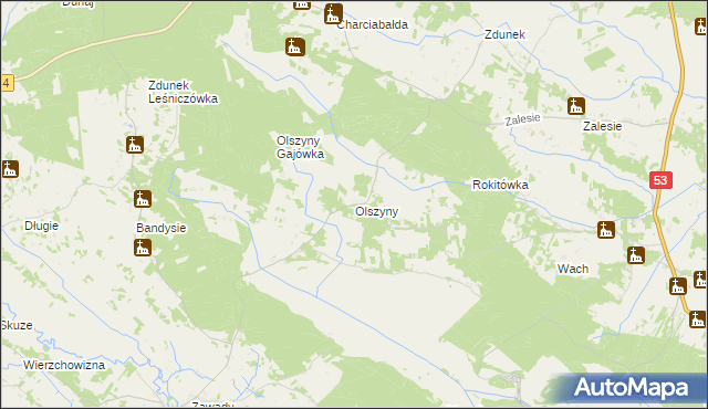 mapa Olszyny gmina Myszyniec, Olszyny gmina Myszyniec na mapie Targeo