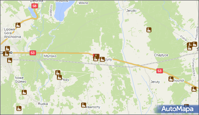 mapa Olszyny gmina Szczytno, Olszyny gmina Szczytno na mapie Targeo