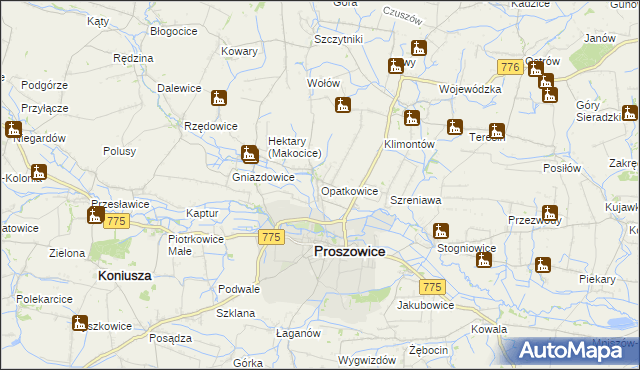 mapa Opatkowice gmina Proszowice, Opatkowice gmina Proszowice na mapie Targeo