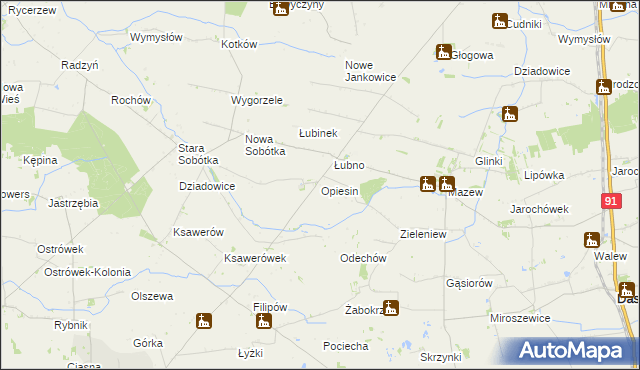 mapa Opiesin gmina Daszyna, Opiesin gmina Daszyna na mapie Targeo