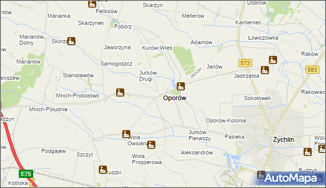 mapa Oporów powiat kutnowski, Oporów powiat kutnowski na mapie Targeo