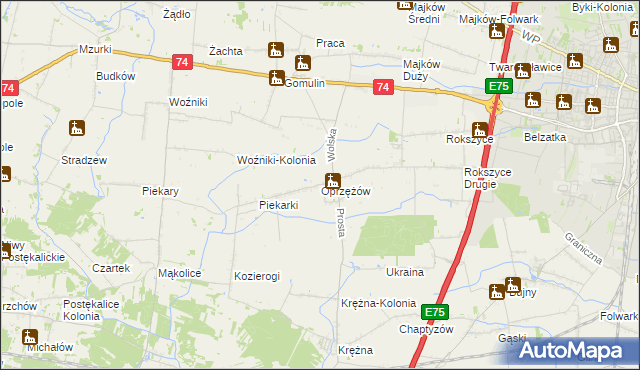 mapa Oprzężów, Oprzężów na mapie Targeo